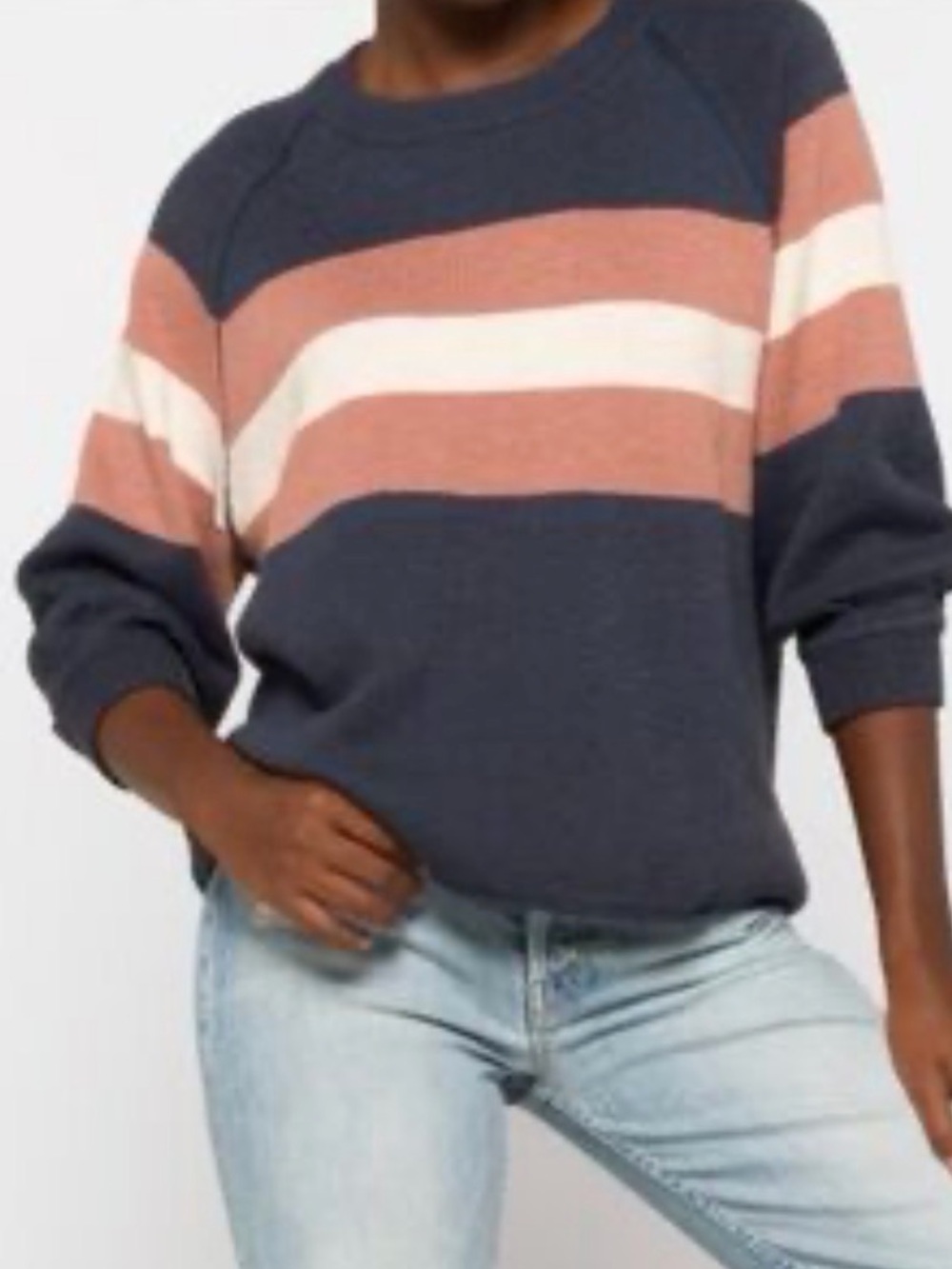 Madewell Navy, Peach & Cream Striped Crewneck Sweater